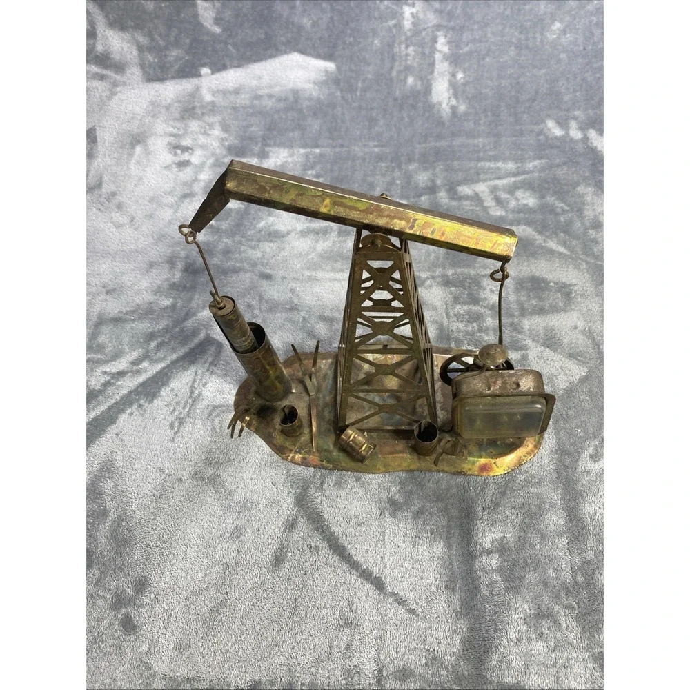 Vintage Copper Oil Well Sculpture Motion Music Box The Dream 9.5"x 10.5" Working - Picture 5 of 12